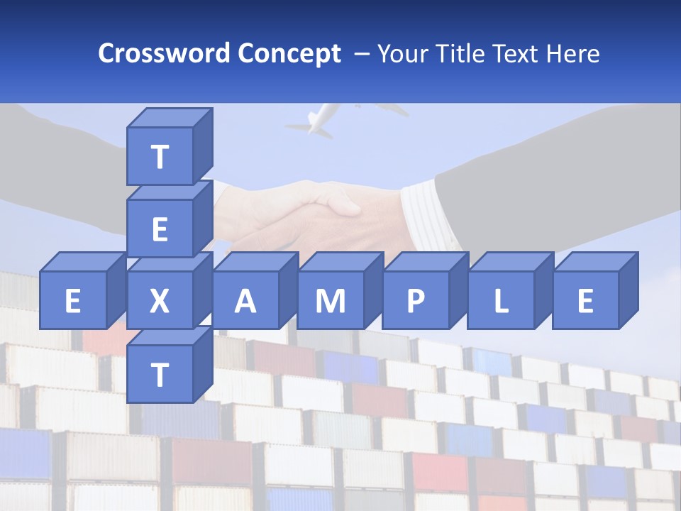 Two People Shaking Hands In Front Of A Wall Of Shipping Containers PowerPoint Template