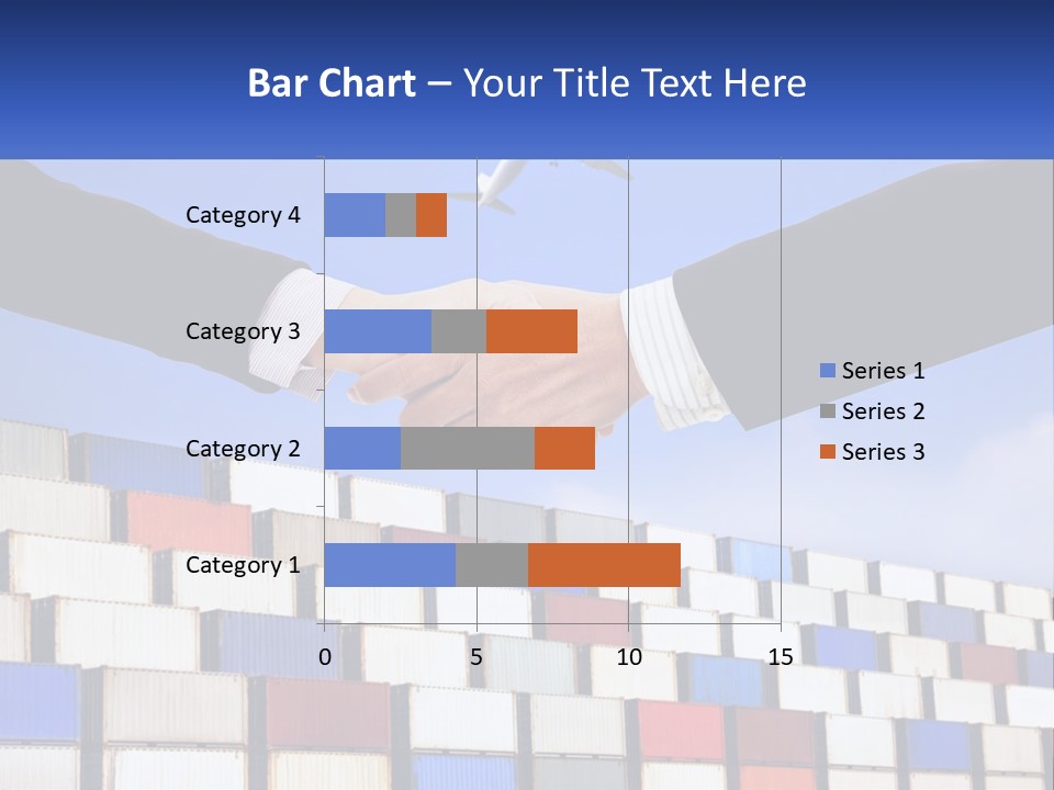 Two People Shaking Hands In Front Of A Wall Of Shipping Containers PowerPoint Template