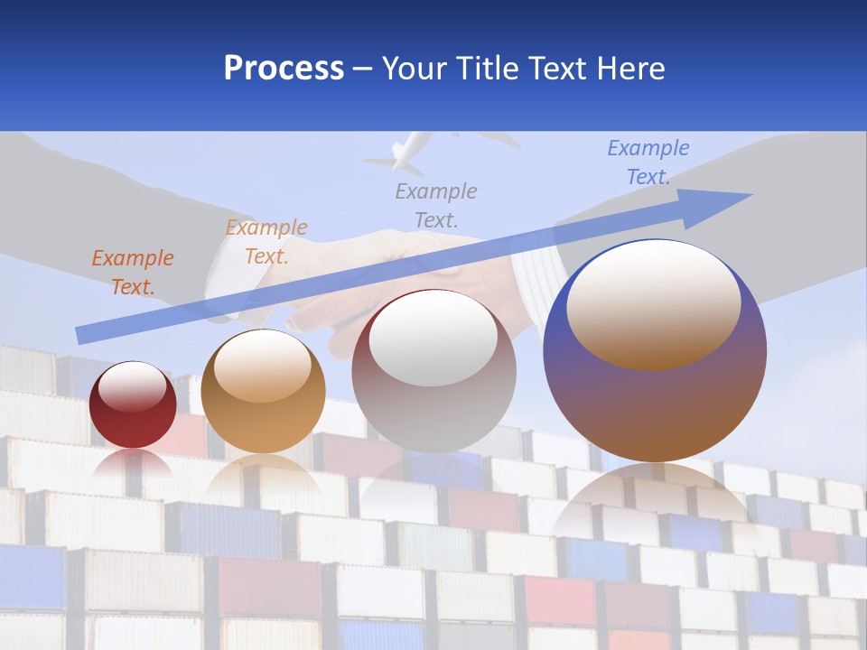 Two People Shaking Hands In Front Of A Wall Of Shipping Containers PowerPoint Template