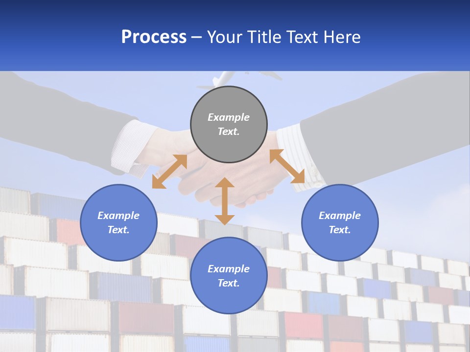 Two People Shaking Hands In Front Of A Wall Of Shipping Containers PowerPoint Template