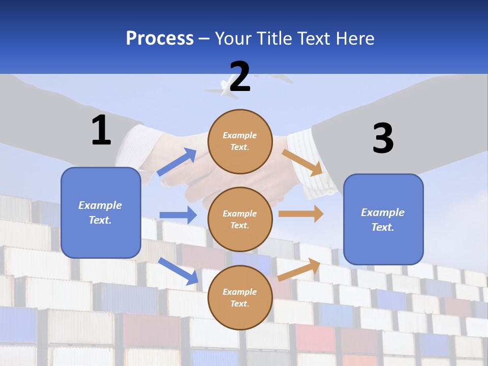 Two People Shaking Hands In Front Of A Wall Of Shipping Containers PowerPoint Template