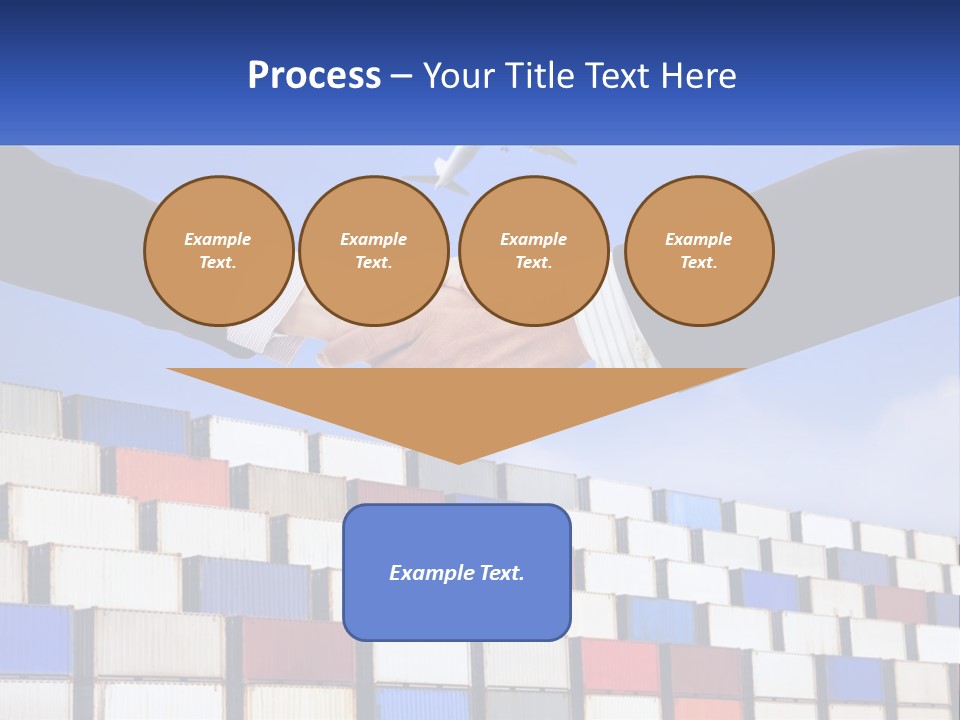 Two People Shaking Hands In Front Of A Wall Of Shipping Containers PowerPoint Template