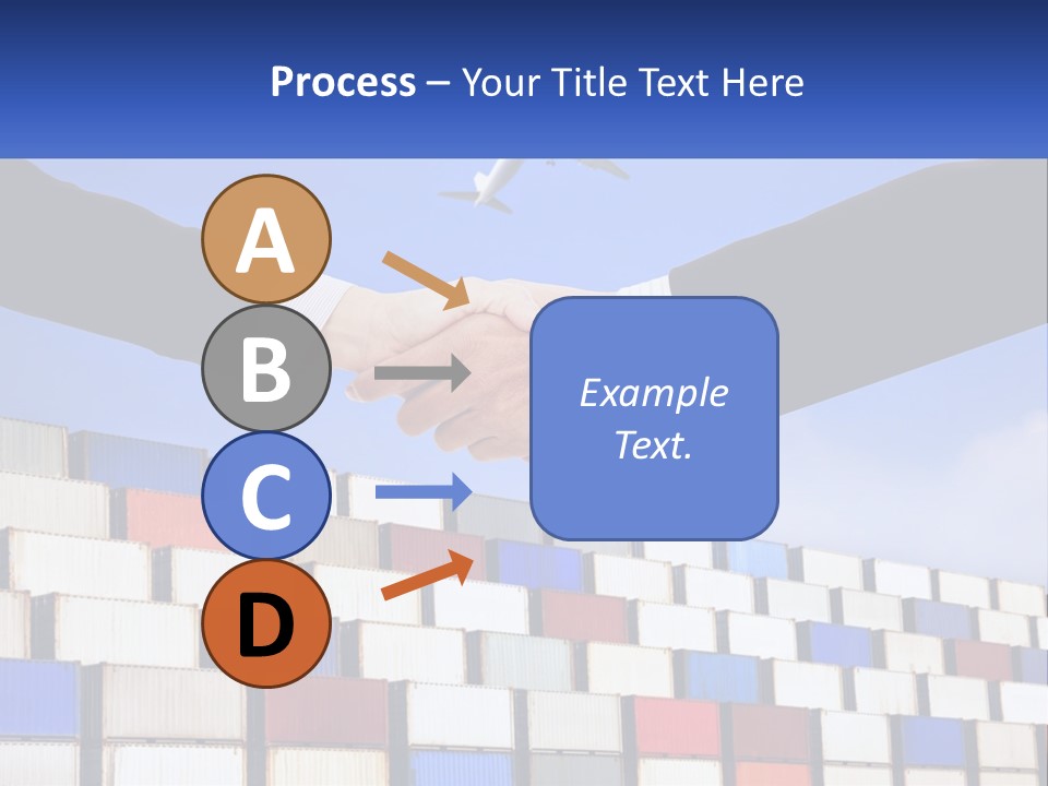 Two People Shaking Hands In Front Of A Wall Of Shipping Containers PowerPoint Template