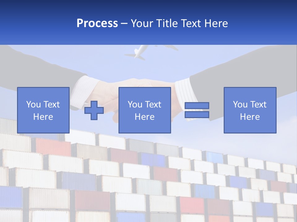 Two People Shaking Hands In Front Of A Wall Of Shipping Containers PowerPoint Template