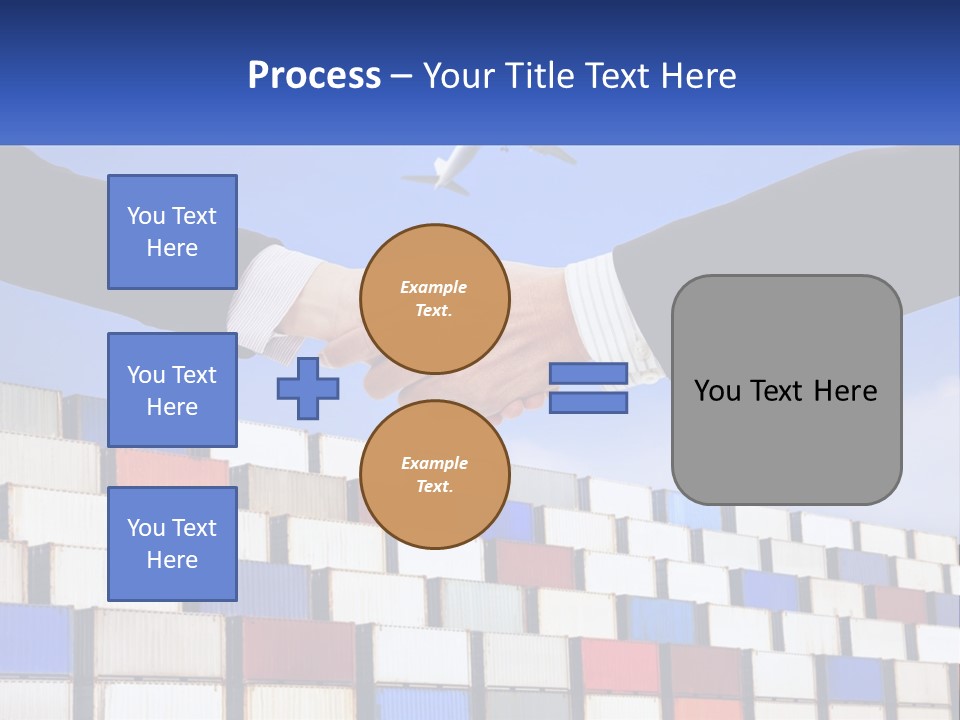 Two People Shaking Hands In Front Of A Wall Of Shipping Containers PowerPoint Template