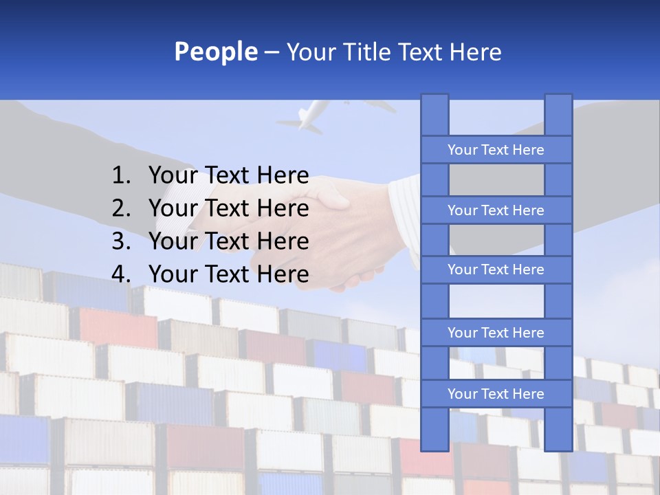 Two People Shaking Hands In Front Of A Wall Of Shipping Containers PowerPoint Template