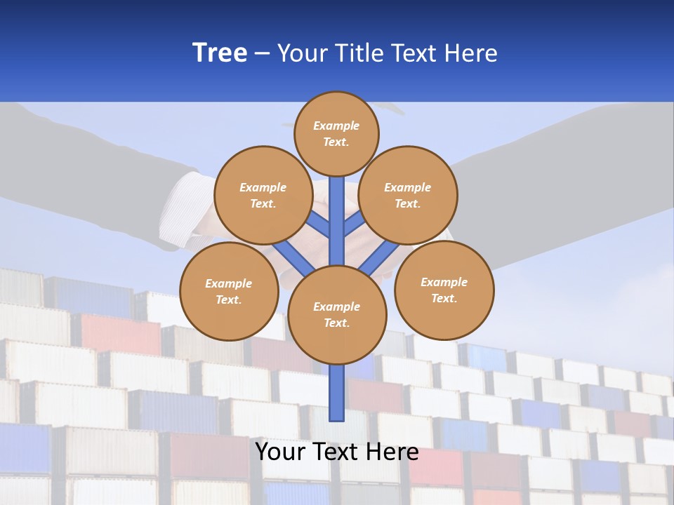 Two People Shaking Hands In Front Of A Wall Of Shipping Containers PowerPoint Template