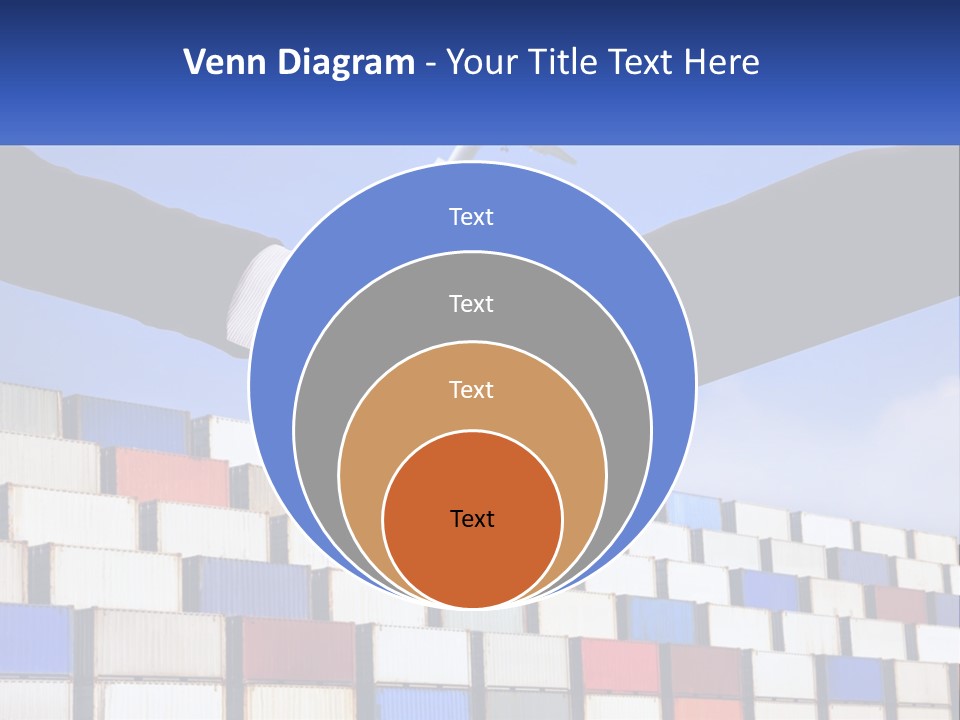 Two People Shaking Hands In Front Of A Wall Of Shipping Containers PowerPoint Template