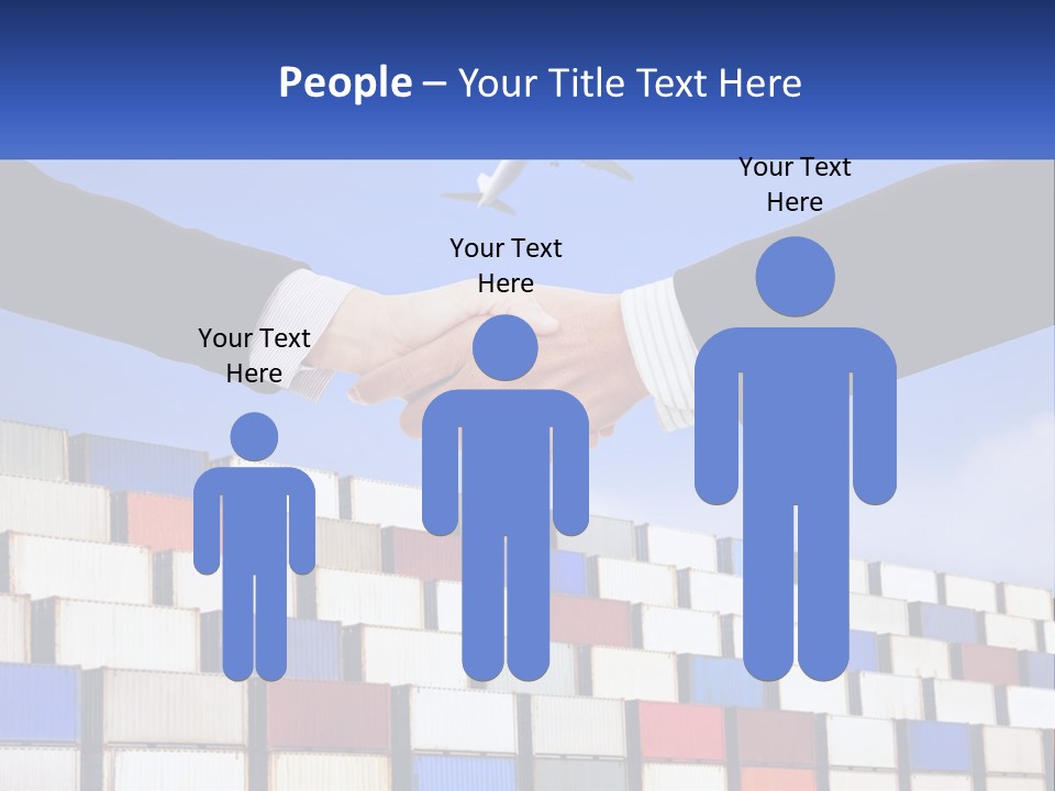 Two People Shaking Hands In Front Of A Wall Of Shipping Containers PowerPoint Template