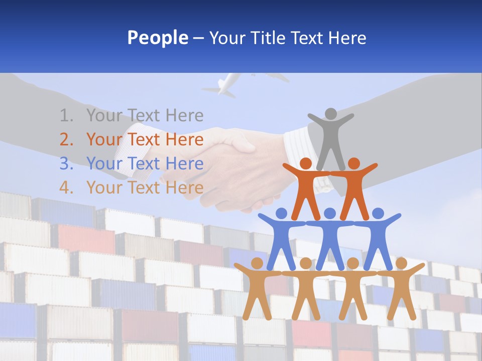 Two People Shaking Hands In Front Of A Wall Of Shipping Containers PowerPoint Template