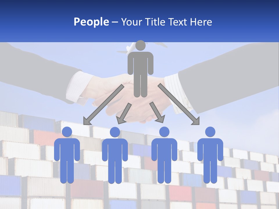 Two People Shaking Hands In Front Of A Wall Of Shipping Containers PowerPoint Template