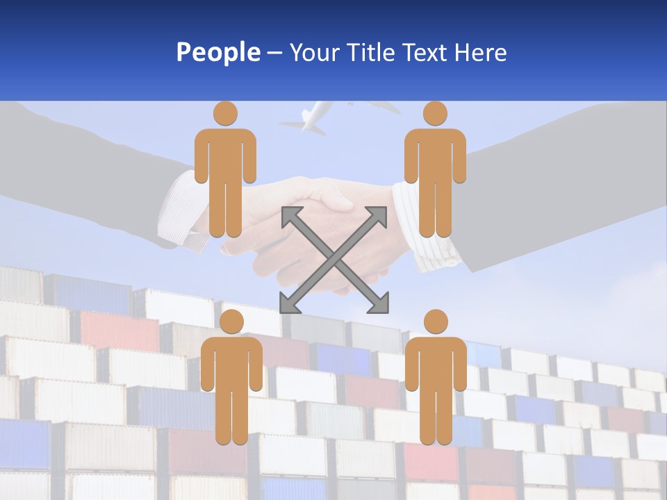 Two People Shaking Hands In Front Of A Wall Of Shipping Containers PowerPoint Template