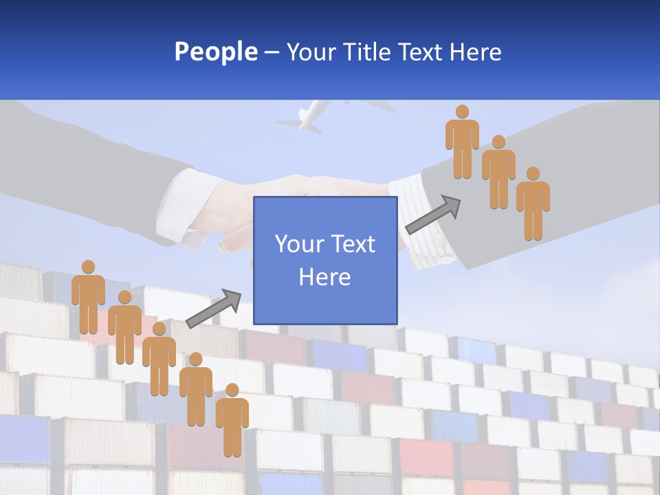 Two People Shaking Hands In Front Of A Wall Of Shipping Containers PowerPoint Template