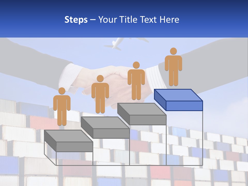 Two People Shaking Hands In Front Of A Wall Of Shipping Containers PowerPoint Template