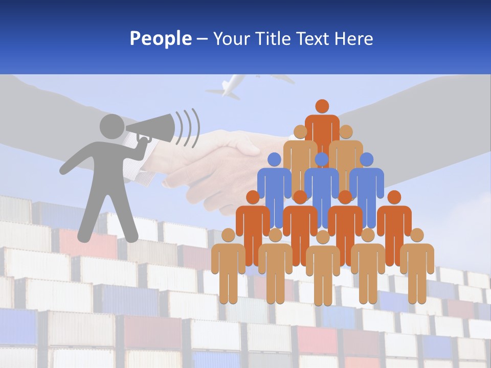 Two People Shaking Hands In Front Of A Wall Of Shipping Containers PowerPoint Template