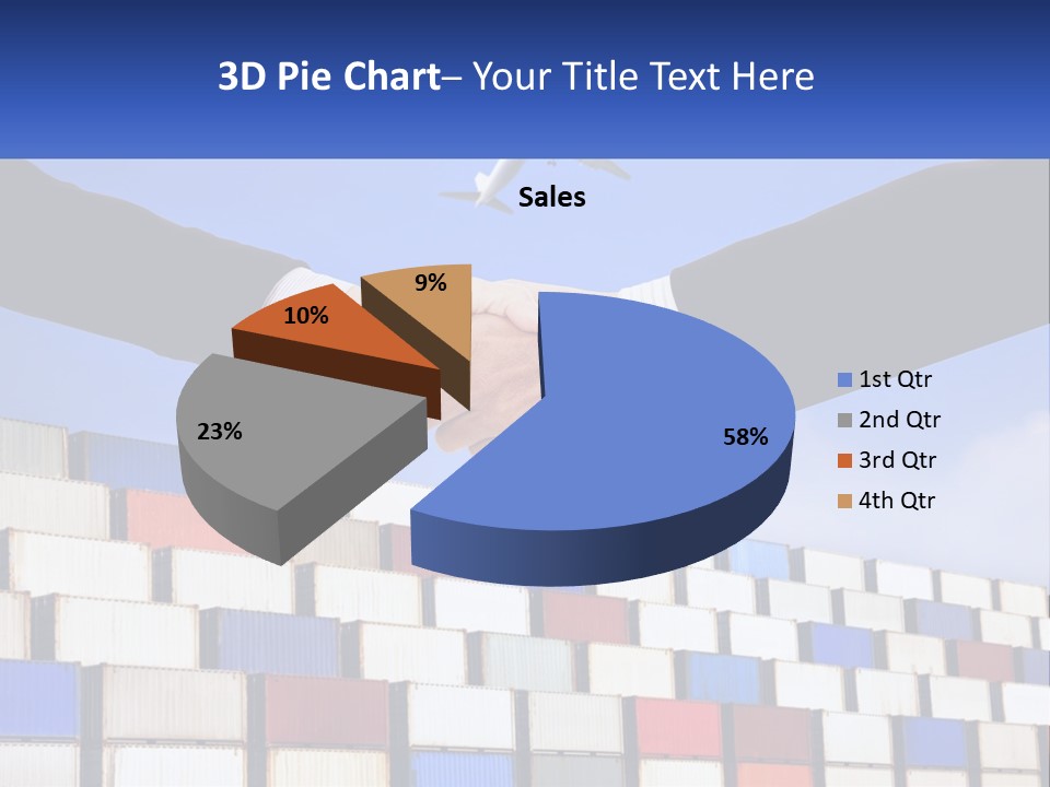 Two People Shaking Hands In Front Of A Wall Of Shipping Containers PowerPoint Template