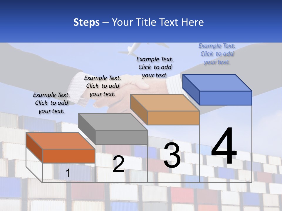 Two People Shaking Hands In Front Of A Wall Of Shipping Containers PowerPoint Template