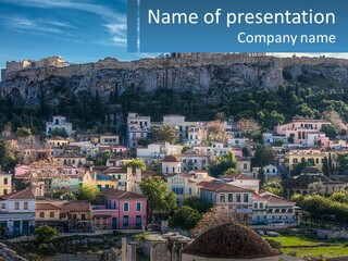 A Picture Of A City With A Mountain In The Background PowerPoint Template