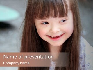 A Young Girl With Long Brown Hair Smiles At The Camera PowerPoint Template