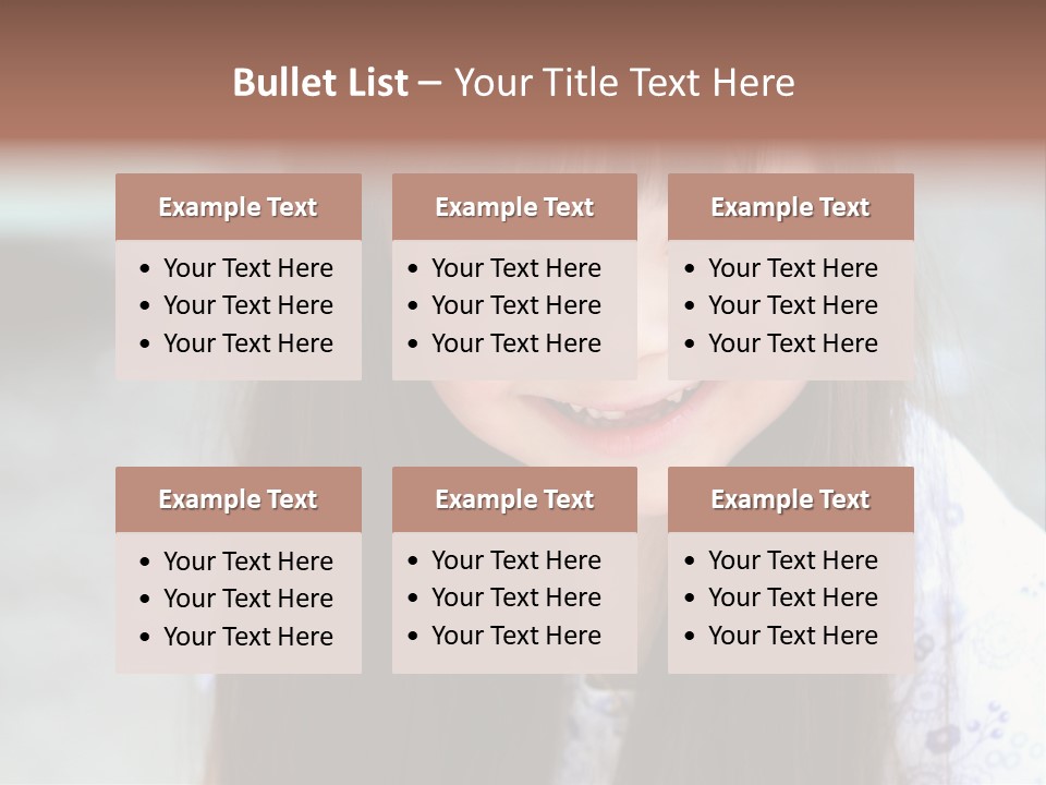 A Young Girl With Long Brown Hair Smiles At The Camera PowerPoint Template