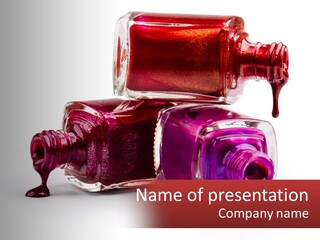Two Bottles Of Nail Polish With Red And Purple Colors PowerPoint Template
