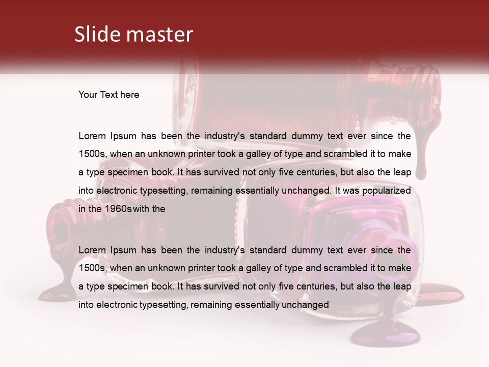 Two Bottles Of Nail Polish With Red And Purple Colors PowerPoint Template