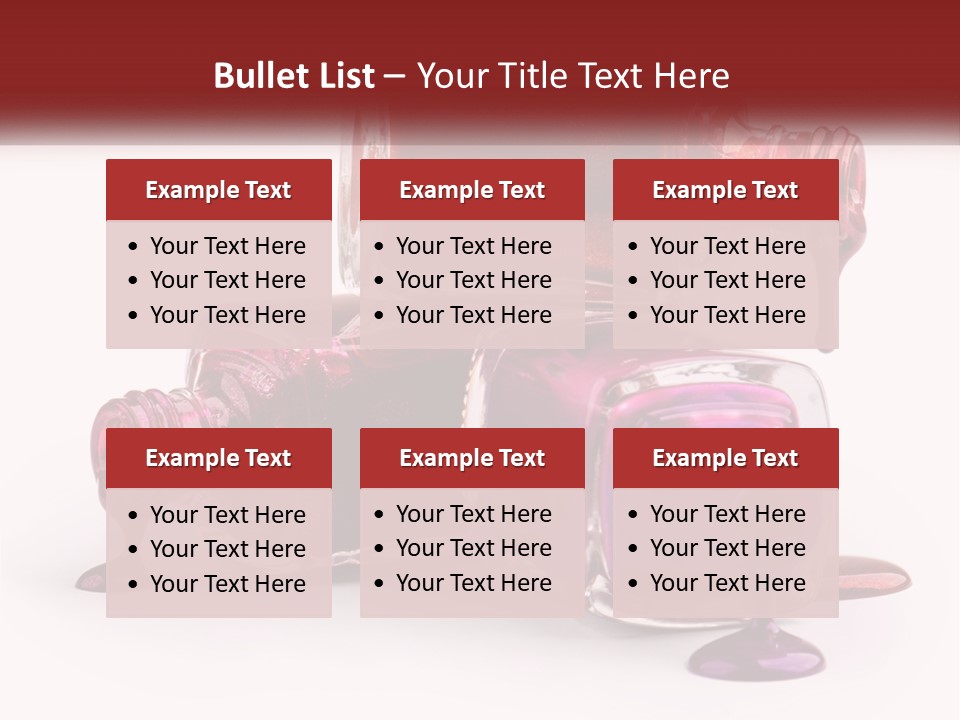 Two Bottles Of Nail Polish With Red And Purple Colors PowerPoint Template