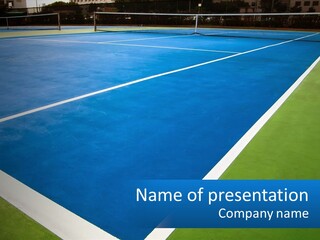 A Tennis Court With A Blue And Green Court PowerPoint Template