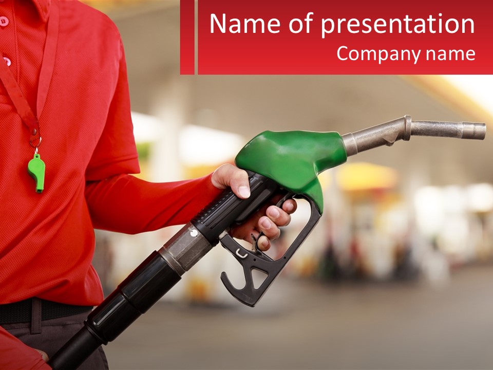 A Person Holding A Gas Pump In Their Hand PowerPoint Template