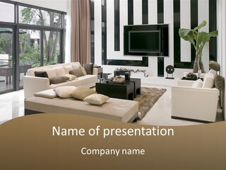A Living Room With A Couch A Chair And A Television PowerPoint Template