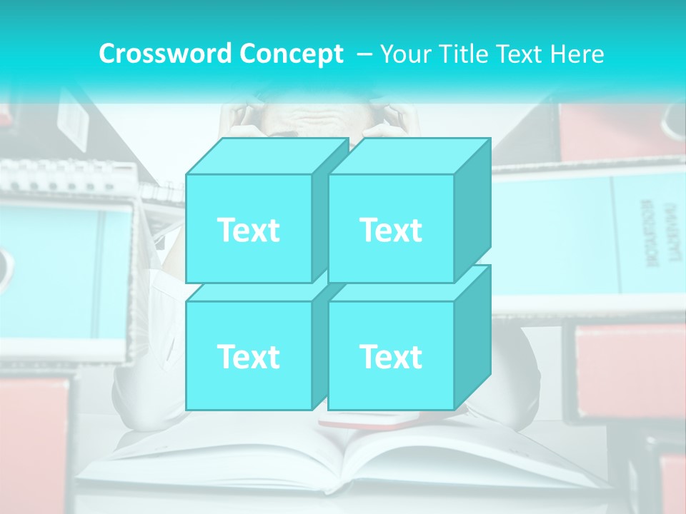 A Woman In Glasses Is Sitting At A Desk With Many Files PowerPoint Template