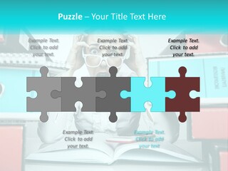 A Woman In Glasses Is Sitting At A Desk With Many Files PowerPoint Template