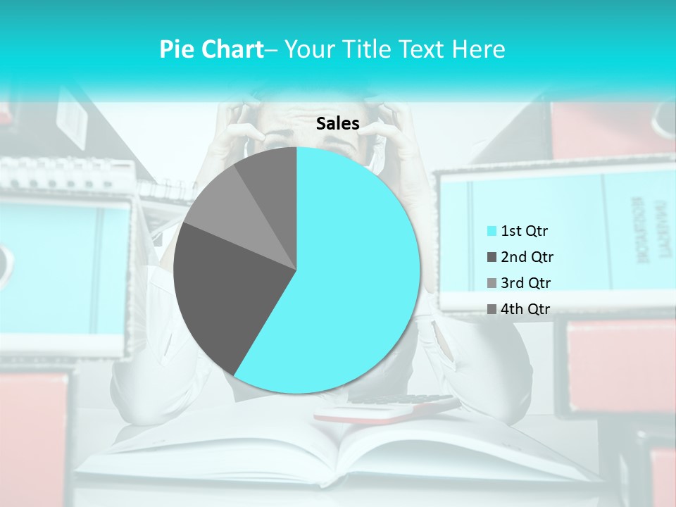 A Woman In Glasses Is Sitting At A Desk With Many Files PowerPoint Template