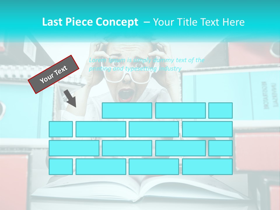 A Woman In Glasses Is Sitting At A Desk With Many Files PowerPoint Template