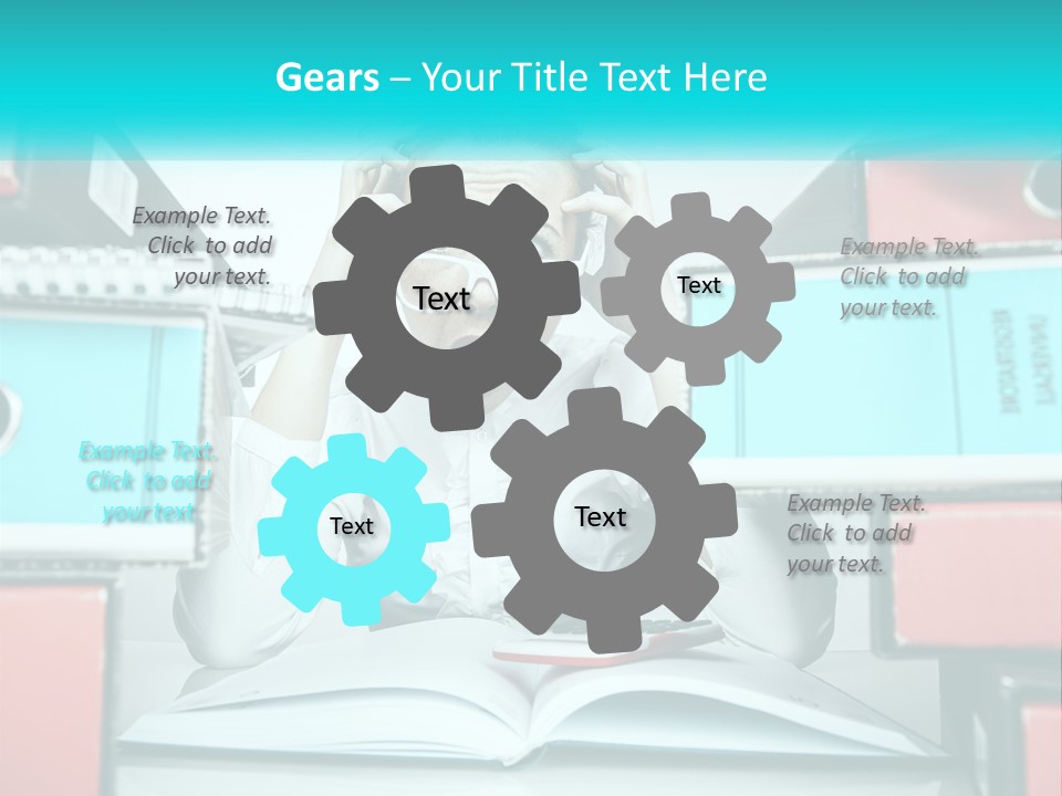 A Woman In Glasses Is Sitting At A Desk With Many Files PowerPoint Template