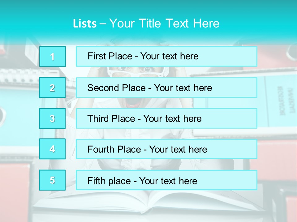 A Woman In Glasses Is Sitting At A Desk With Many Files PowerPoint Template