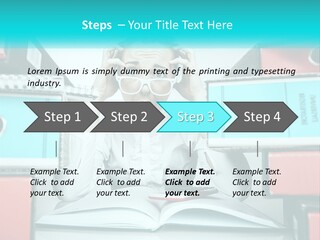 A Woman In Glasses Is Sitting At A Desk With Many Files PowerPoint Template