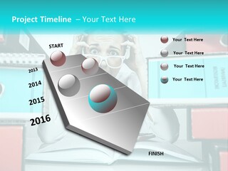 A Woman In Glasses Is Sitting At A Desk With Many Files PowerPoint Template