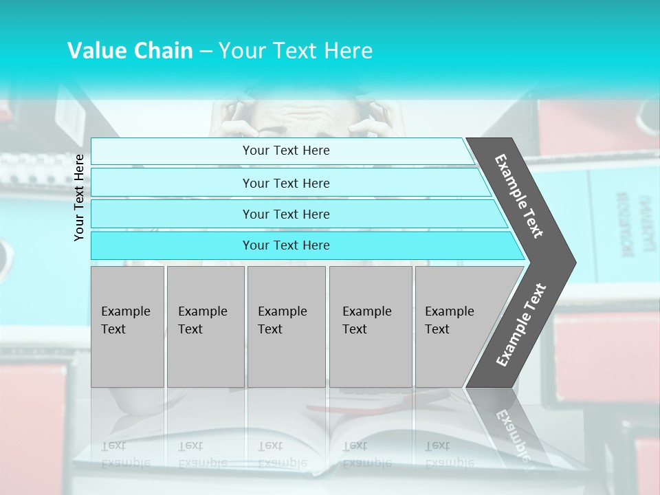 A Woman In Glasses Is Sitting At A Desk With Many Files PowerPoint Template