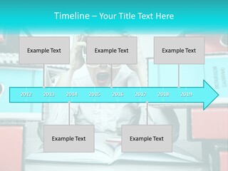 A Woman In Glasses Is Sitting At A Desk With Many Files PowerPoint Template