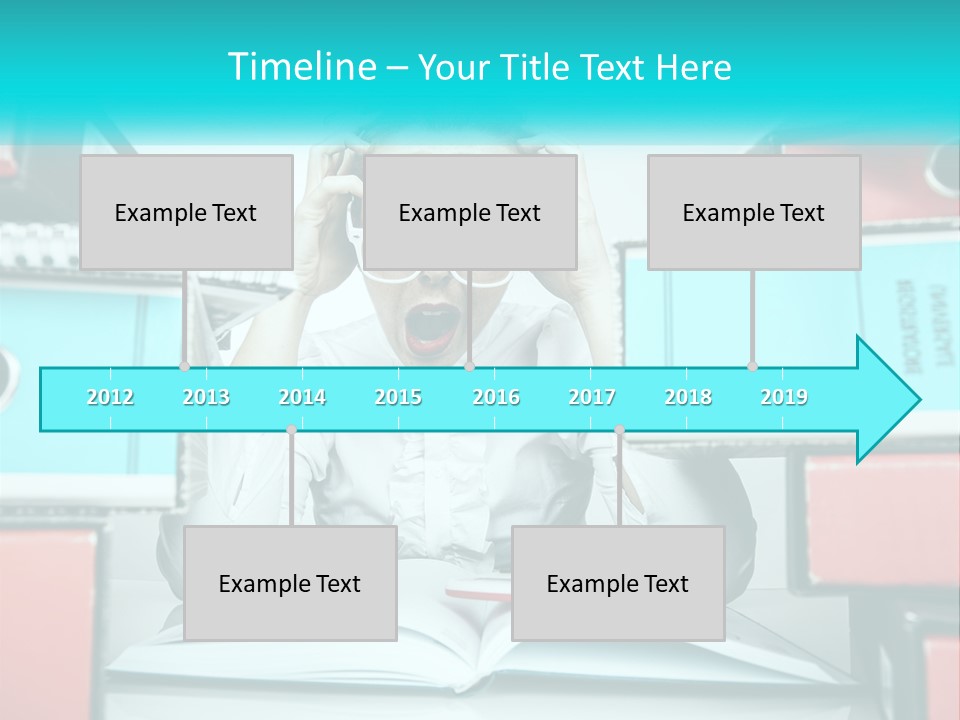 A Woman In Glasses Is Sitting At A Desk With Many Files PowerPoint Template