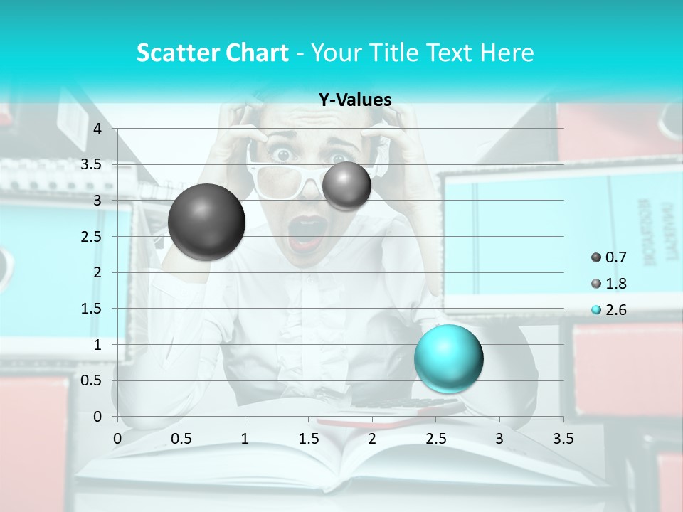 A Woman In Glasses Is Sitting At A Desk With Many Files PowerPoint Template