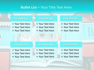 A Woman In Glasses Is Sitting At A Desk With Many Files PowerPoint Template