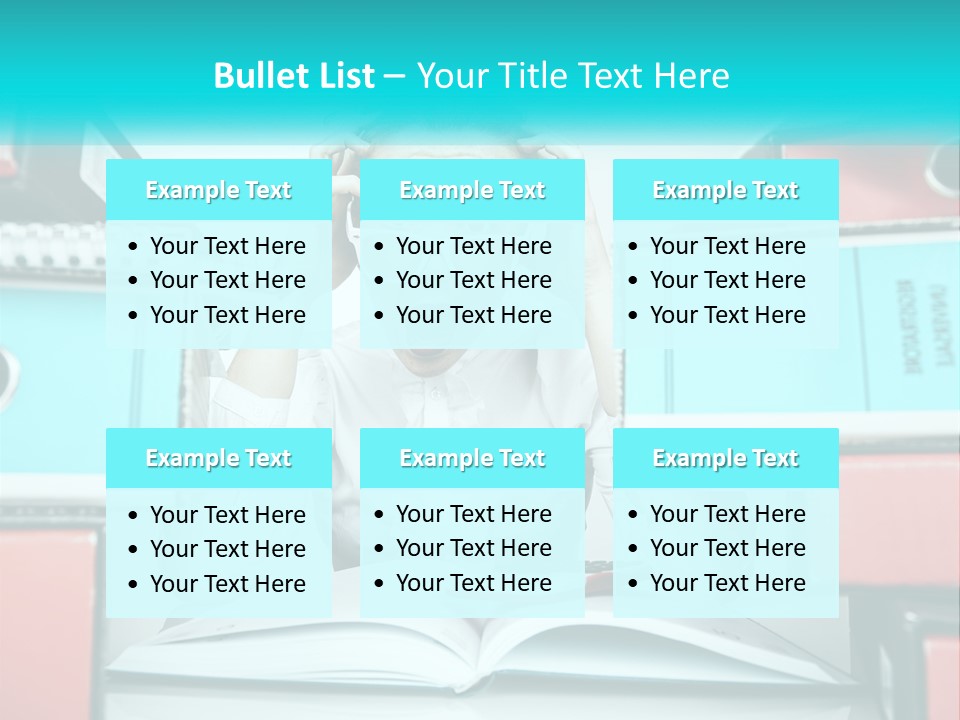A Woman In Glasses Is Sitting At A Desk With Many Files PowerPoint Template