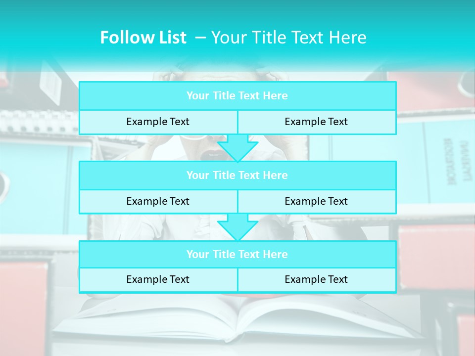 A Woman In Glasses Is Sitting At A Desk With Many Files PowerPoint Template