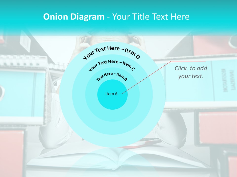 A Woman In Glasses Is Sitting At A Desk With Many Files PowerPoint Template