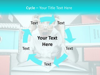 A Woman In Glasses Is Sitting At A Desk With Many Files PowerPoint Template