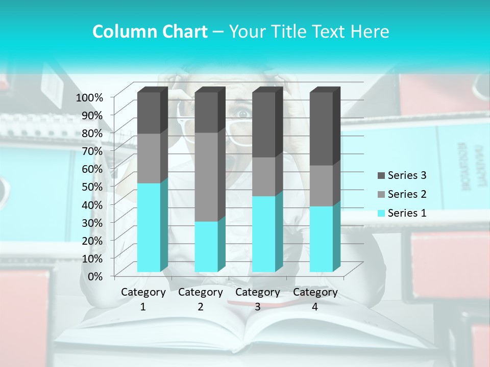 A Woman In Glasses Is Sitting At A Desk With Many Files PowerPoint Template
