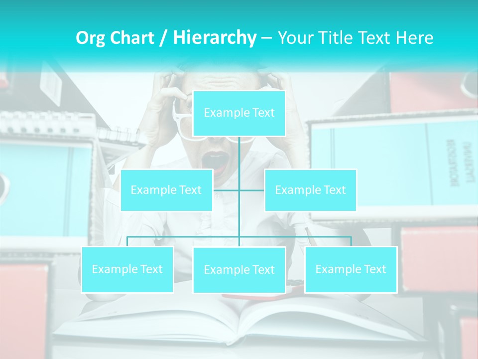 A Woman In Glasses Is Sitting At A Desk With Many Files PowerPoint Template
