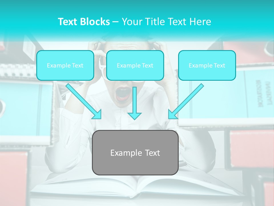 A Woman In Glasses Is Sitting At A Desk With Many Files PowerPoint Template